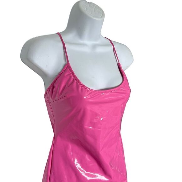 Oh Polly Pink Glossy Mini Dress with Crisscross Back Size 4 - Picture 2 of 9